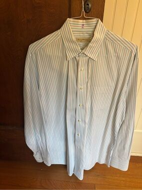 Tommy Bahama Light Blue Grey and White Striped Dress Shirt